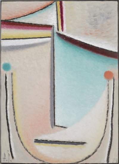 Głowa abstrakcyjna: różowo-jasnoniebieska, 1929 (olej na tekturze) autorstwa Alexej von Jawlensky