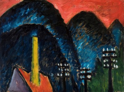 Góry Błękitne (Krajobraz z żółtym kominem). 1912 autorstwa Alexej von Jawlensky