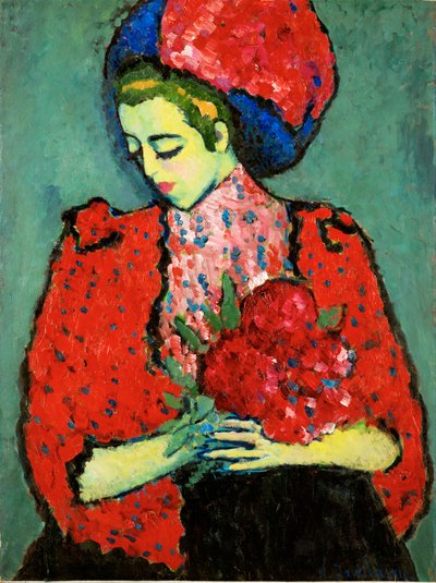 Dziewczyna z piwoniami (olej na płótnie) autorstwa Alexej von Jawlensky