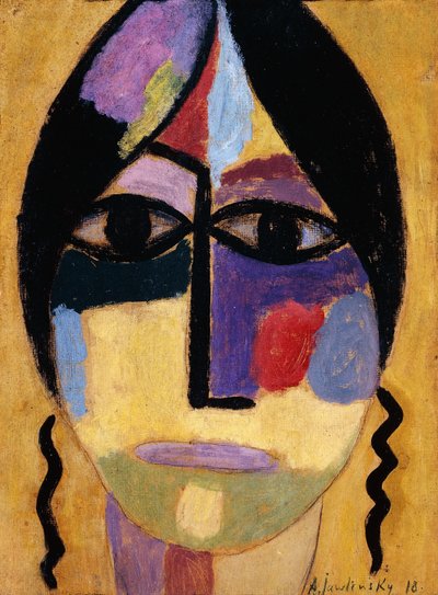 Mistyczna Głowa: Krucze Skrzydła IV; Tajemniczy Kopf: Rabenflugel IV, 1918 autorstwa Alexej von Jawlensky
