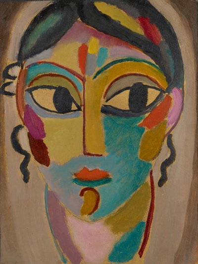 Głowa mistyczna: Głowa dziewczyny, 1918 (olej na tekturze) autorstwa Alexej von Jawlensky