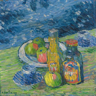 Martwa natura z butelkami i owocami autorstwa Alexej von Jawlensky