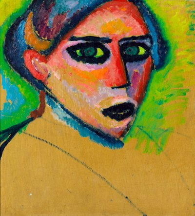 Twarz kobiety - Obraz Alexei von Javlensky (1864-1941), olej na tekturze, 78,5x75 cm, ok. 1911, ekspresjonizm - Gemeentemuseum Den Haag (Holandia) autorstwa Alexej von Jawlensky
