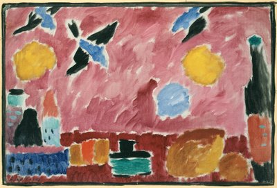 Z czerwoną tapetą z motywem jaskółki, 1915 autorstwa Alexej von Jawlensky