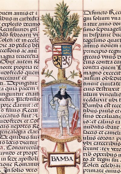 Portret króla Wizygotów Wamby (zm. 688, król Hiszpanii od 672-680/681, z "Genealogii królów Hiszpanii" Alonso de Cartagena autorstwa Alfonso de Cartagena