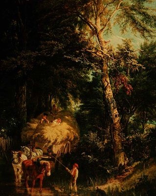 Przeprawa przez strumyk (olej na płótnie) autorstwa Alfred Edward Chalon