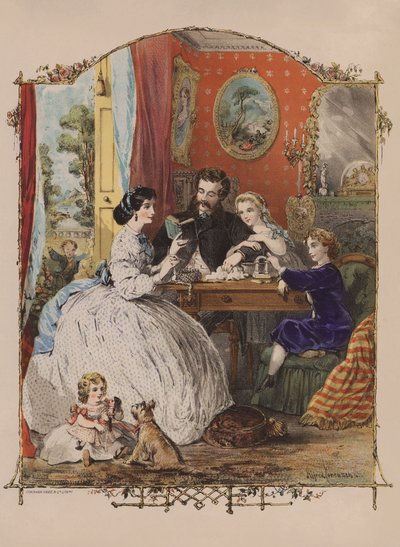 Idealne wiktoriańskie życie domowe (kolorowa litografia) autorstwa Alfred (after) Concanen