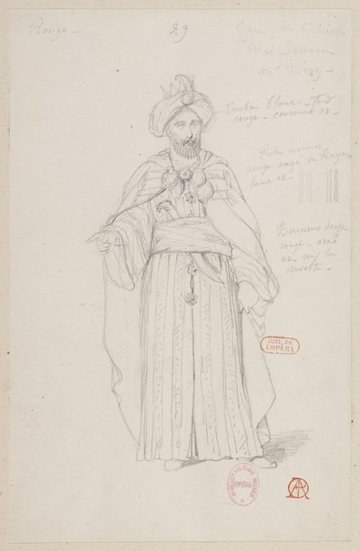 Halévy - La magicienne - modele kostiumów autorstwa Alfreda Alberta - 29. Gra w szachy, król Saracenów. M. Bion autorstwa Alfred Albert