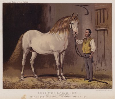 Śmietankowy Koń Powozowy, Stadniny Jej Królewskiej Mości (kolor lito) autorstwa Alfred Chantrey Corbould