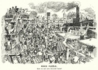 Karykatura „Punch”: Zatłoczenie na Tamizie przy śluzie Molesey, Surrey (rycina) autorstwa Alfred Chantrey Corbould