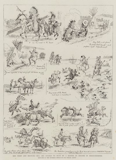 Red Shirt i Broncho Bill są zaproszeni na polowanie przez Mistrza Psów Gończych w Hertfordshire autorstwa Alfred Chantrey Corbould