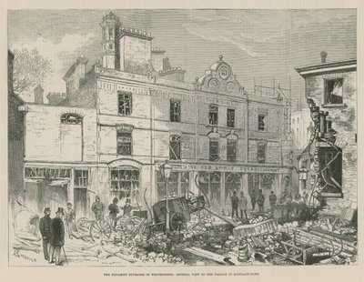wybuchy dynamitu w Westminster; Ogólny widok szkód w Scotland Yardzie autorstwa Alfred Chantrey Corbould