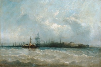 Nowy Jork z portu pokazujący baterię i ogród zamkowy, 1858. autorstwa Alfred Copestick