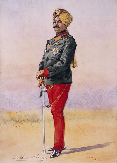 Honorowy major H.H. Sir Umed Singh Bahadur, Maharao z Kota, ilustracja do „Armies of India” autorstwa majora G.F. MacMunn, wydana w 1911, 1908 autorstwa Alfred Crowdy Lovett