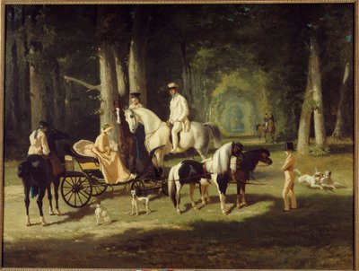 Państwo A. Mosselman i ich dwie córki Spacerują konno po lesie. Obraz Alfreda de Dreux (1810-1860) 1848 Nd. 2x2,65 m Paryż, muzeum Petite Palais autorstwa Alfred Dedreux