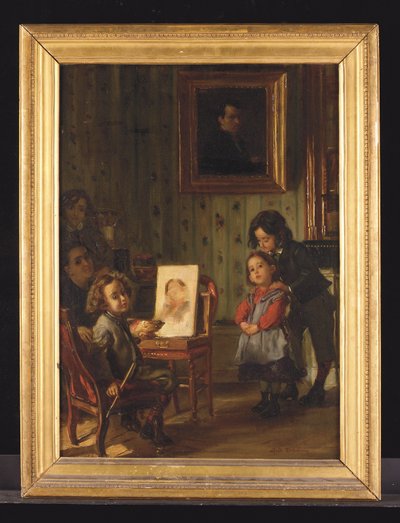Wnętrze, rodzina artysty (olej na płótnie) autorstwa Alfred Dehodencq