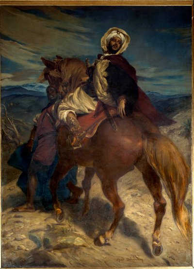 Rekonkwista: „”Pożegnanie króla Boabdila z Grenadą”” Król Boabdil (Abu Abd Allah) przekazał klucze miasta hiszpańskim władcom dnia 01.02.1492. Obraz Alfreda Dehodencqa (1822-1882) XIX wiek. Ciemny. 3,7x2,7m. Paryż, Muzeum Orsay autorstwa Alfred Dehodencq