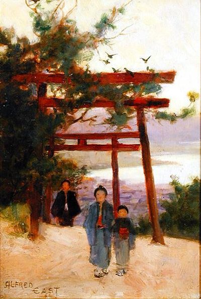 Shin-to Shrine in the Woods, c.1889 (olej na panelu) autorstwa Alfred East