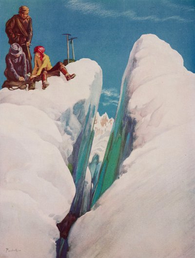 Szczelina, tragedia alpinistyczna, rysunek Alfreda Bestalla (1892-1986) z The Tatler, nr 1366, 31 sierpnia autorstwa Alfred Edmeades Bestall