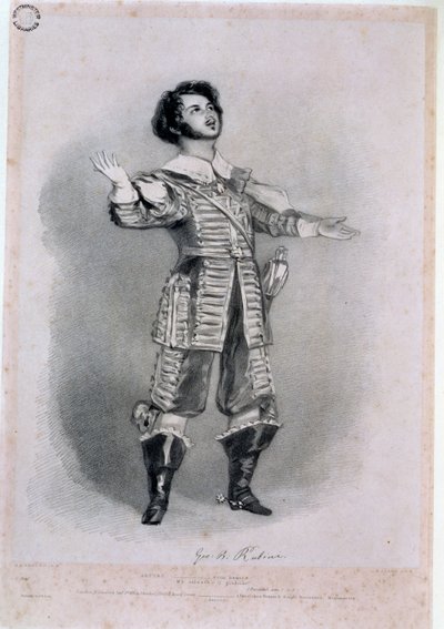 Giovanni Battista Rubini (1794-1854) jako Arturo w "I Puritani", odbitka próbna z "Recollections of the Italian Opera", wyryta przez Richarda Jamesa Lane