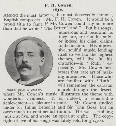 Frederic Hymen Cowen, brytyjski pianista, dyrygent i kompozytor (zdjęcie czarno-białe) autorstwa Alfred Ellis and Walery