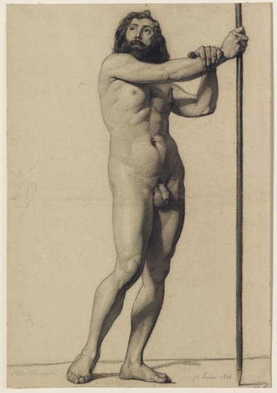 Akademickie studium postaci: akt męski trzymający laskę, 1844 autorstwa Alfred Emile Stevens