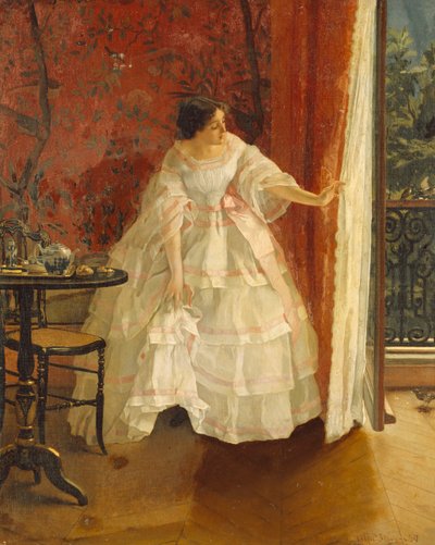 Pani przy oknie karmi ptaki, ok. 1859 r. autorstwa Alfred Emile Stevens