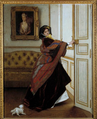 Dama z psem Obraz Alfreda Stevensa (1823-1906) 1859. Olej na płótnie. Wymiary: 61,6x48,9cm. Prywatna kolekcja autorstwa Alfred Emile Stevens