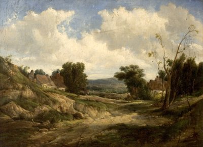Krajobraz z chatami, 1864 autorstwa Alfred Gomersal Vickers