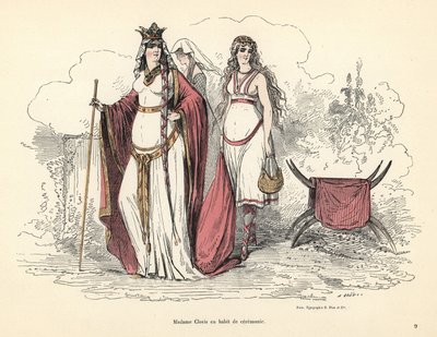 Klotylda, królowa Franków, w ceremonialnym stroju, V wiek. autorstwa Alfred Grevin
