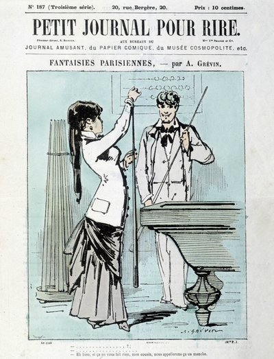 Paryskie fantazje A. Grévina: Cóż, jeśli nie masz nic przeciwko, mój kuzynie, nazwiemy to rękawem. Bilard - okładka „Little Diary for Laughs” z grudnia 1903 r. autorstwa Alfred Grevin