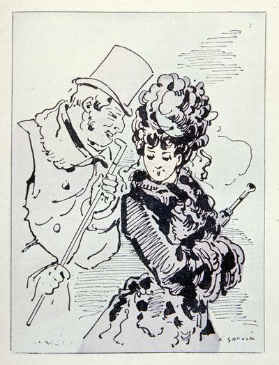 Na asfalcie, ilustracja z Les Parisiennes, ok. 1870 r. autorstwa Alfred Grevin