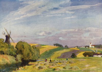 Dania: Typowy duński krajobraz, Południowa Jutlandia (kolor lito) autorstwa Alfred Heaton Cooper