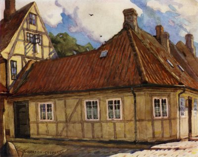 Dania: Odense, Miejsce urodzenia Hansa Andersena (kolor lito) autorstwa Alfred Heaton Cooper