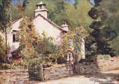 Lake District: Dove Cottage, Grasmere (kolorowa litografia) autorstwa Alfred Heaton Cooper