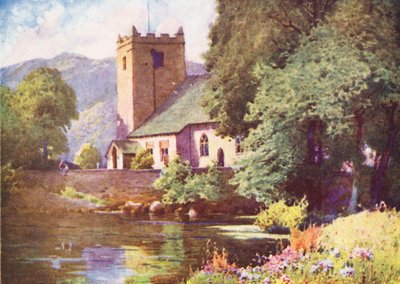 Lake District: Kościół Grasmere (kolorowa litografia) autorstwa Alfred Heaton Cooper