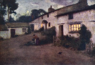 Lake District: Moonlight and Lamplight, Coniston (kolorowa litografia) autorstwa Alfred Heaton Cooper