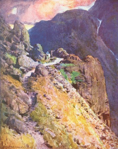 Lake District: W pobliżu szczytu Styhead Pass, Wastdale (kolorowa litografia) autorstwa Alfred Heaton Cooper