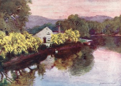 Kraina Jezior: Old Laburnums at Newby Bridge, Windermere (kolorowa litografia) autorstwa Alfred Heaton Cooper