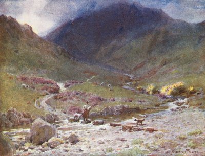 Lake District: Stepping-stones, Far Easedale, Grasmere (kolorowa litografia) autorstwa Alfred Heaton Cooper