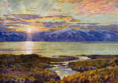 Północne słońce nad jeziorem Torne Trask, z Abisko autorstwa Alfred Heaton Cooper