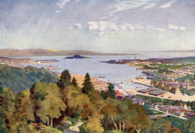 Sundsvall, wielki bałtycki port drzewny autorstwa Alfred Heaton Cooper