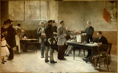 Powszechne prawo wyborcze Punkt wyborczy w 1891 r. Obraz Alfreda Bramtota (1852-1894) 1891 les Lilas, Ratusz autorstwa Alfred Henri Bramtot