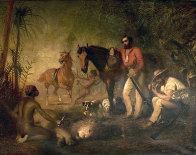 Po polowaniu na lwa autorstwa Alfred Hichens Corbould