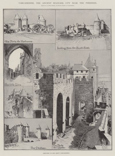 Carcassonne, starożytne miasto bastionowe w pobliżu Pirenejów autorstwa Alfred Hugh Fisher