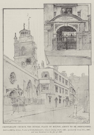 Cripplegate Church, miejsce pochówku Miltona, wkrótce zostanie zburzone autorstwa Alfred Hugh Fisher