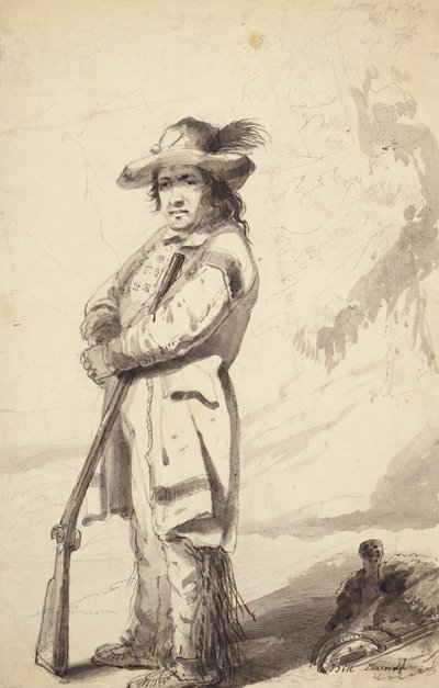Traper z Gór Skalistych, Bill Burrow, ok.1837 (ołówek, długopis i atrament oraz pranie na papierze) autorstwa Alfred Jacob Miller
