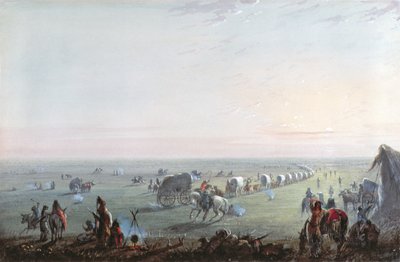 Rozbijanie obozu o wschodzie słońca, 1837 autorstwa Alfred Jacob Miller