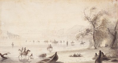 Bull Boating Across the Platte, c.1837 (rysunek na papierze) autorstwa Alfred Jacob Miller