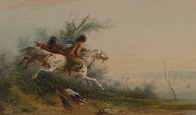 Łoś przepływający Platte autorstwa Alfred Jacob Miller